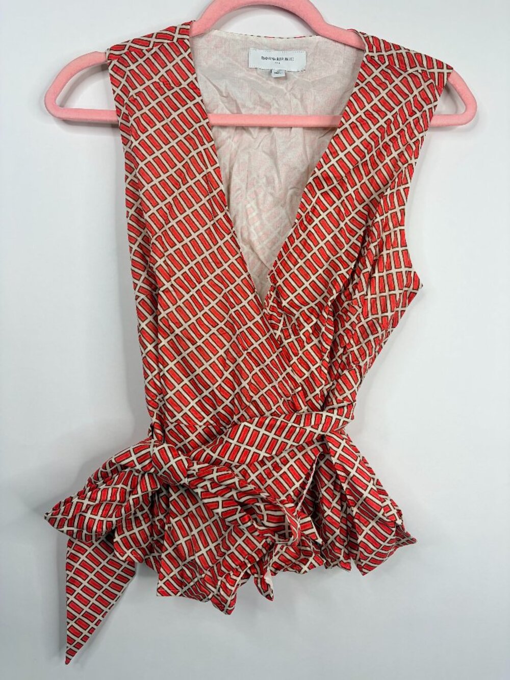 2/$30 Banana Republic Wrap Voile Top Orange Geo Medium #A2518 - Picture 5 of 11
